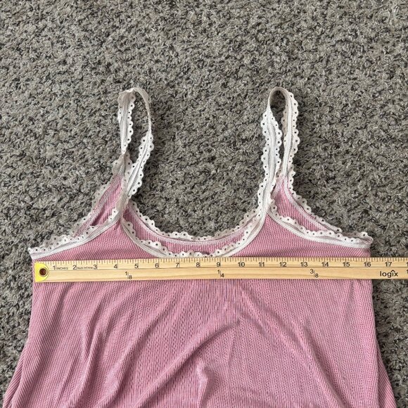Victorias Secret Pink Striped Lace-Trim Cami Top S/P Cotton Blend Womens Sleepwe - Picture 4 of 5
